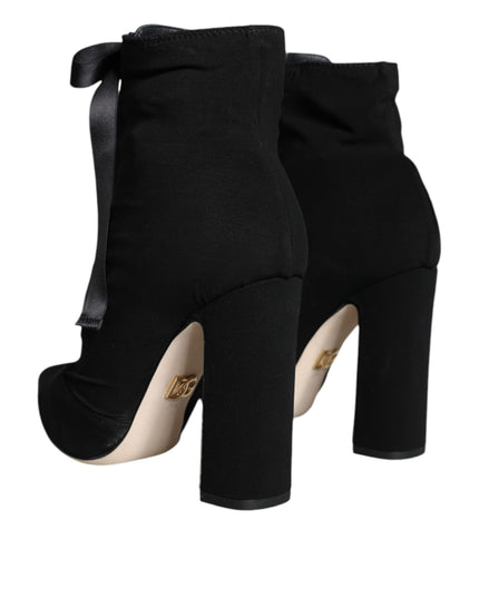 Dolce & Gabbana Black Jersey Stretch Ankle Booties Shoes