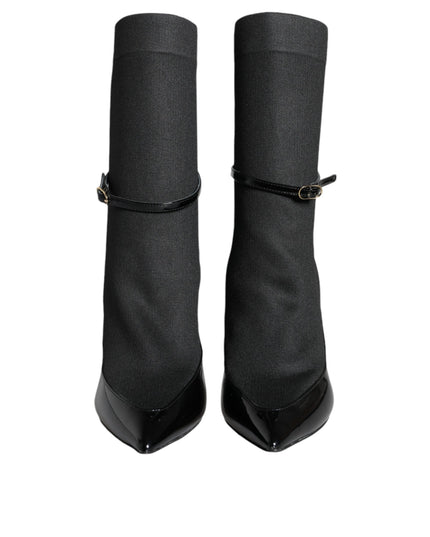 Dolce & Gabbana Black Leather Stilettos Booties Socks Shoes