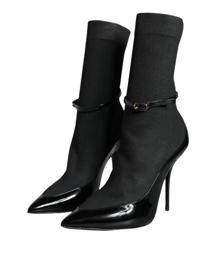Dolce & Gabbana Black Leather Stilettos Booties Socks Shoes