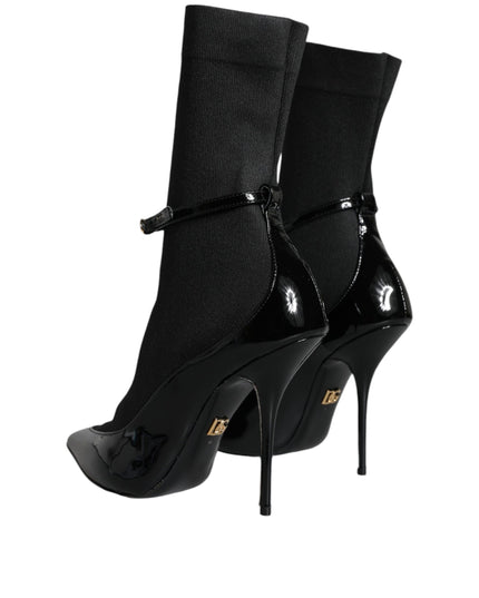 Dolce & Gabbana Black Leather Stilettos Booties Socks Shoes