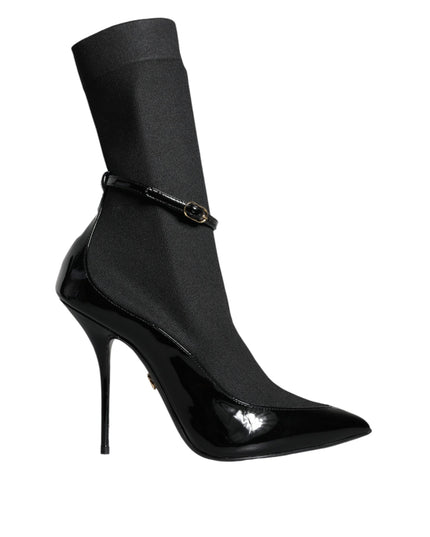 Dolce & Gabbana Black Leather Stilettos Booties Socks Shoes