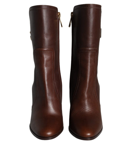 Dolce & Gabbana Brown Leather Heels Mid Calf Boots Shoes