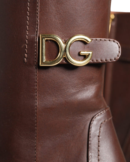 Dolce & Gabbana Brown Leather Heels Mid Calf Boots Shoes