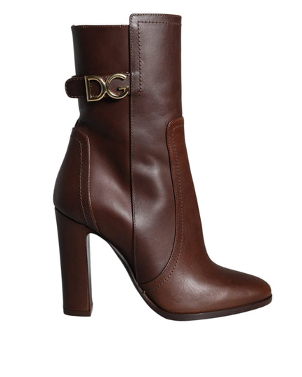Dolce & Gabbana Brown Leather Heels Mid Calf Boots Shoes