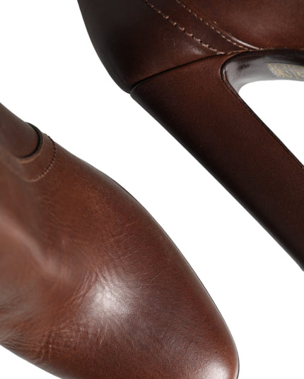 Dolce & Gabbana Brown Leather Heels Mid Calf Boots Shoes