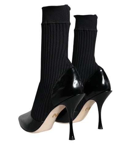 Dolce & Gabbana Black Stretch Stilettos Booties Socks Shoes