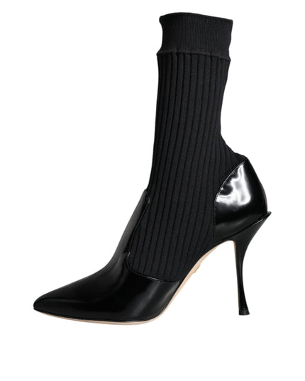 Dolce & Gabbana Black Stretch Stilettos Booties Socks Shoes