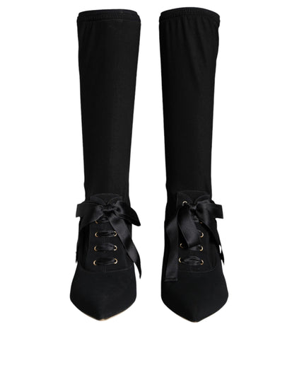 Dolce & Gabbana Black Stiletto Heels Mid Calf Boots Shoes