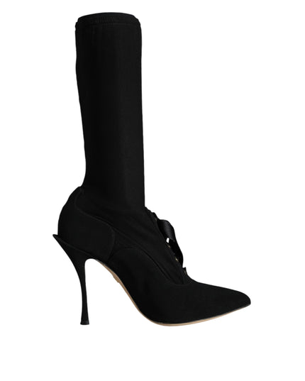 Dolce & Gabbana Black Stiletto Heels Mid Calf Boots Shoes