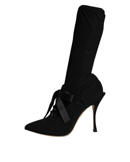 Dolce & Gabbana Black Stiletto Heels Mid Calf Boots Shoes