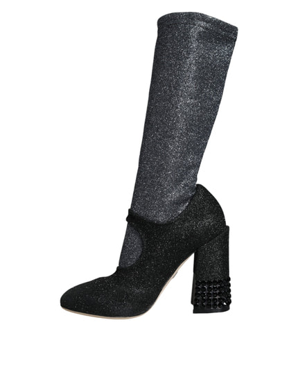 Dolce & Gabbana Black Crystal Mary Janes Booties Shoes