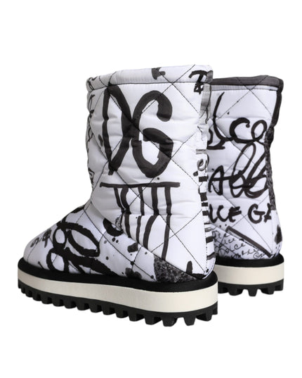 Dolce & Gabbana White Padded Logo Print Mid Calf Boots Shoes