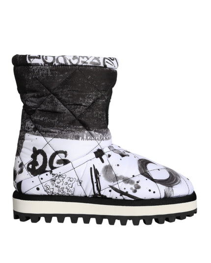 Dolce & Gabbana White Padded Logo Print Mid Calf Boots Shoes