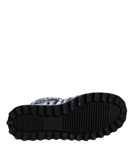 Dolce & Gabbana White Padded Logo Print Mid Calf Boots Shoes