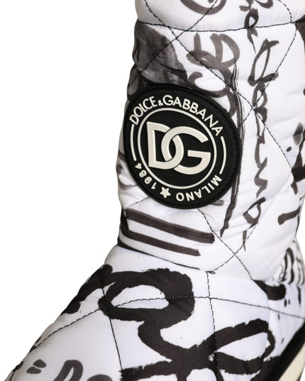 Dolce & Gabbana White Padded Logo Print Mid Calf Boots Shoes