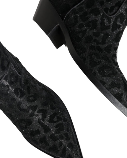 Dolce & Gabbana Black Gray Leopard Cowboy Boots Shoes