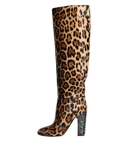 Dolce & Gabbana Beige Black Leopard Knee High Boots Shoes