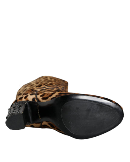 Dolce & Gabbana Beige Black Leopard Knee High Boots Shoes