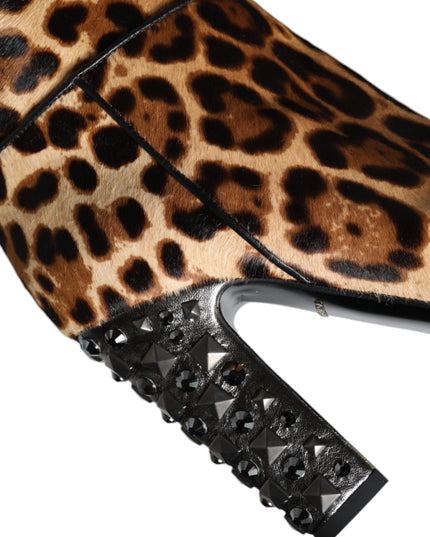 Dolce & Gabbana Beige Black Leopard Knee High Boots Shoes