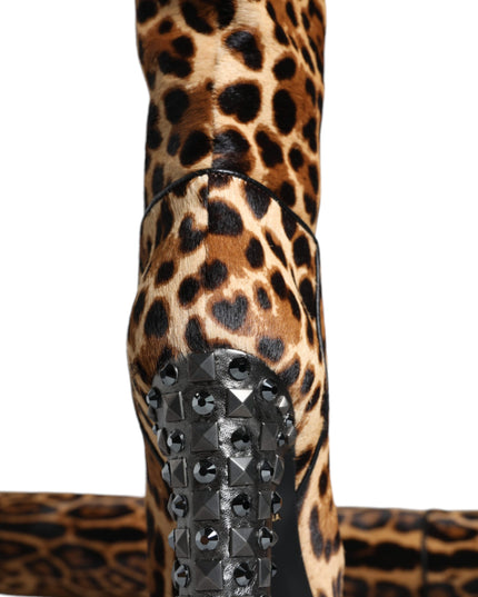 Dolce & Gabbana Beige Black Leopard Knee High Boots Shoes