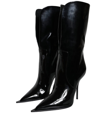Dolce & Gabbana Black Patent Leather Mid Calf Boots Shoes