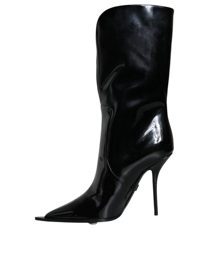 Dolce & Gabbana Black Patent Leather Mid Calf Boots Shoes