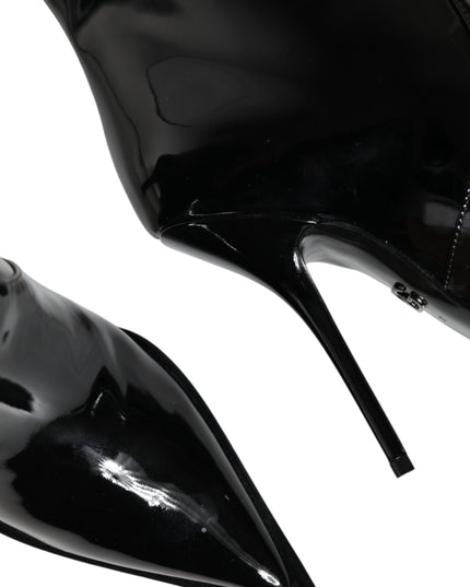 Dolce & Gabbana Black Patent Leather Mid Calf Boots Shoes