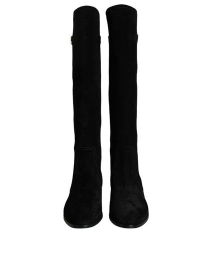 Dolce & Gabbana Black Suede Leather Knee High Boots Shoes