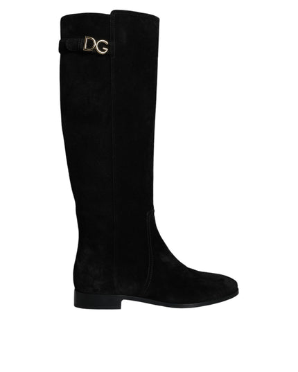 Dolce & Gabbana Black Suede Leather Knee High Boots Shoes
