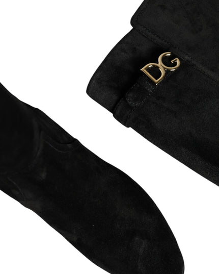 Dolce & Gabbana Black Suede Leather Knee High Boots Shoes