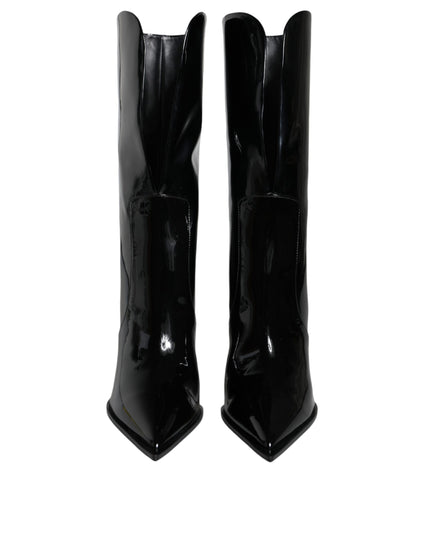 Dolce & Gabbana Black Patent Leather Mid Calf Boots Shoes
