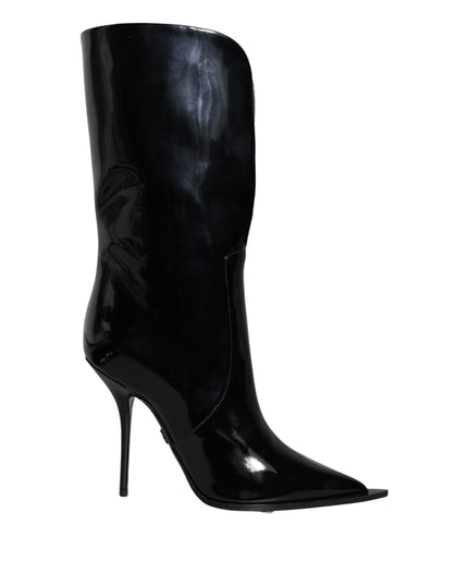 Dolce & Gabbana Black Patent Leather Mid Calf Boots Shoes