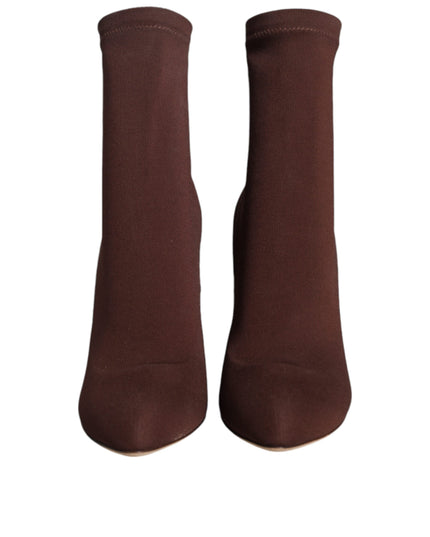 Dolce & Gabbana Brown Stiletto Heels Socks Ankle Boots Shoes