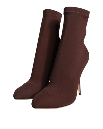 Dolce & Gabbana Brown Stiletto Heels Socks Ankle Boots Shoes