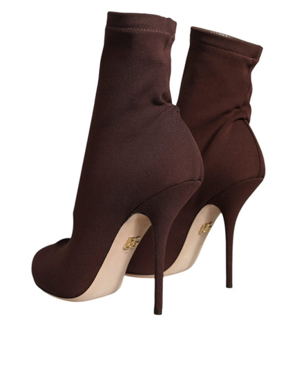 Dolce & Gabbana Brown Stiletto Heels Socks Ankle Boots Shoes