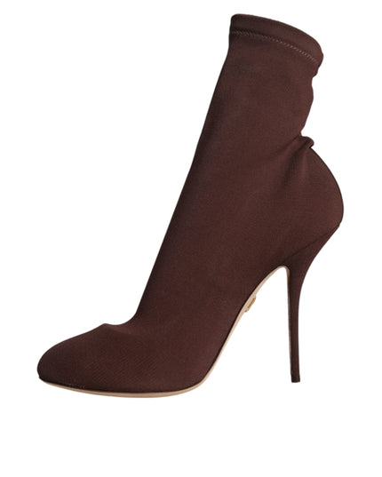 Dolce & Gabbana Brown Stiletto Heels Socks Ankle Boots Shoes