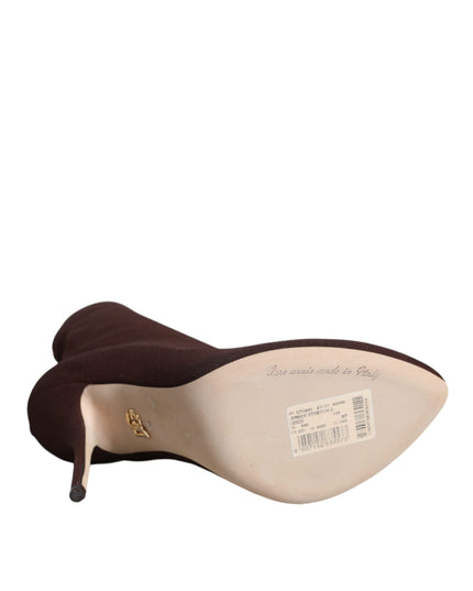 Dolce & Gabbana Brown Stiletto Heels Socks Ankle Boots Shoes