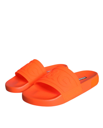 Dolce & Gabbana Orange Rubber Slides Sandals Beachwear Shoes