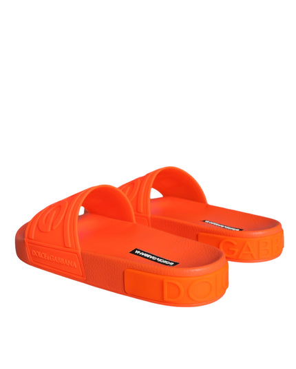 Dolce & Gabbana Orange Rubber Slides Sandals Beachwear Shoes