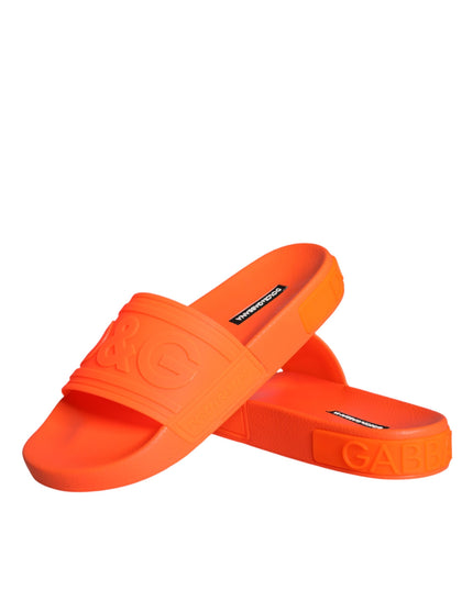 Dolce & Gabbana Orange Rubber Slides Sandals Beachwear Shoes