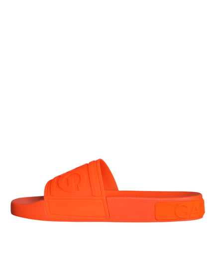 Dolce & Gabbana Orange Rubber Slides Sandals Beachwear Shoes