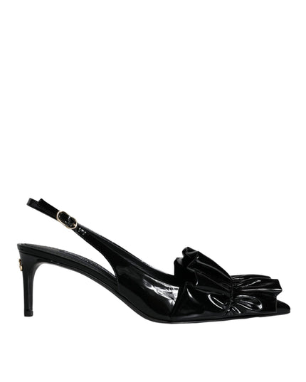 Dolce & Gabbana Black Patent Leather Heels Slingback Shoes