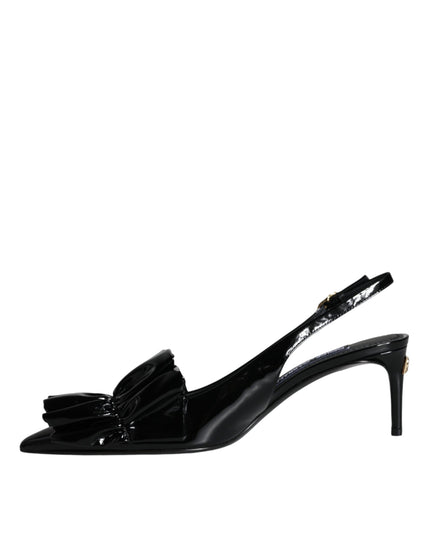 Dolce & Gabbana Black Patent Leather Heels Slingback Shoes