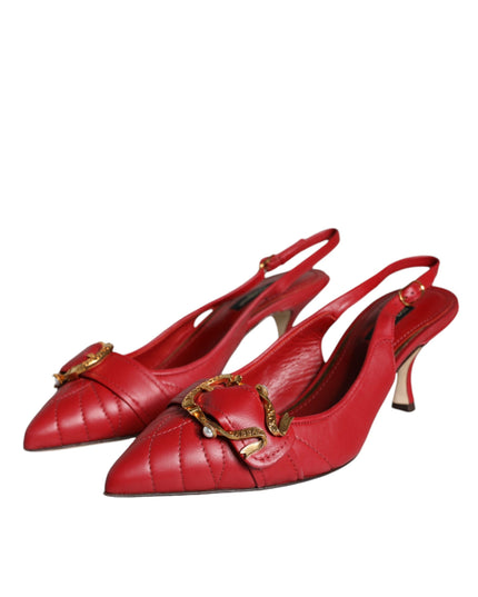 Dolce & Gabbana Red Devotion Leather Heels Slingback Shoes