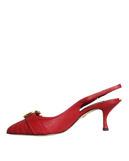 Dolce & Gabbana Red Devotion Leather Heels Slingback Shoes