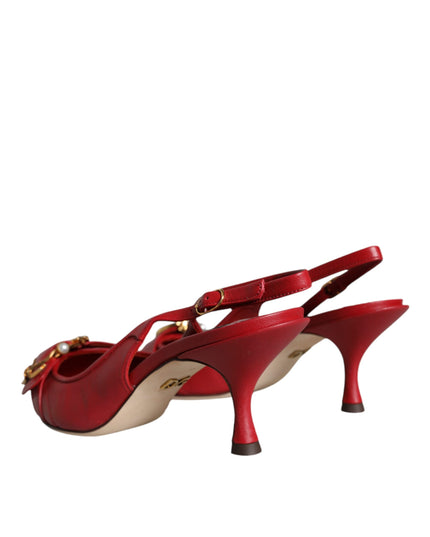 Dolce & Gabbana Red Devotion Leather Heels Slingback Shoes