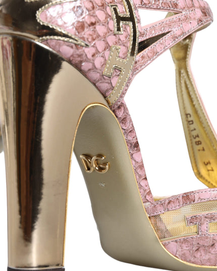 Dolce & Gabbana Pink Gold Leather Pumps T-strap Sandals Shoes