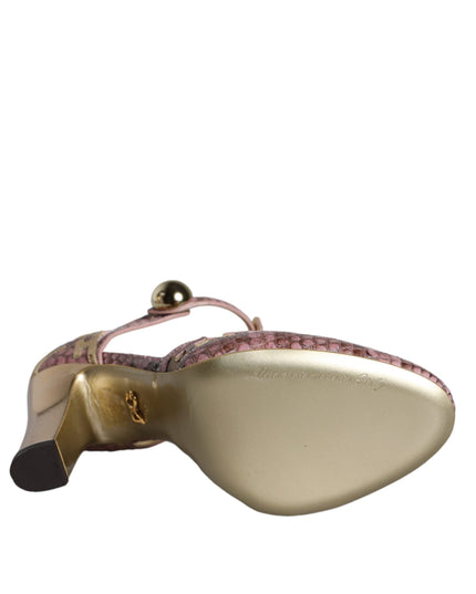 Dolce & Gabbana Pink Gold Leather Pumps T-strap Sandals Shoes