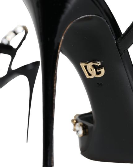 Dolce & Gabbana Black Leather Crystal Ankle Strap Sandals Shoes