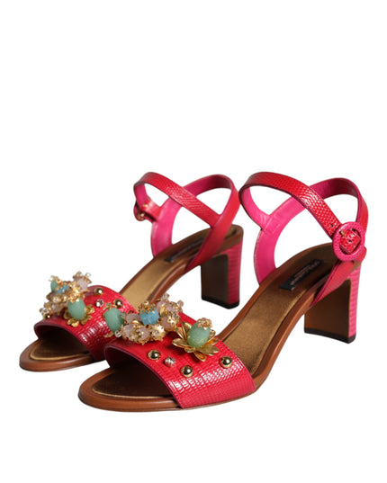 Dolce & Gabbana Fuchsia Leather Embellished Keira Sandals Shoes